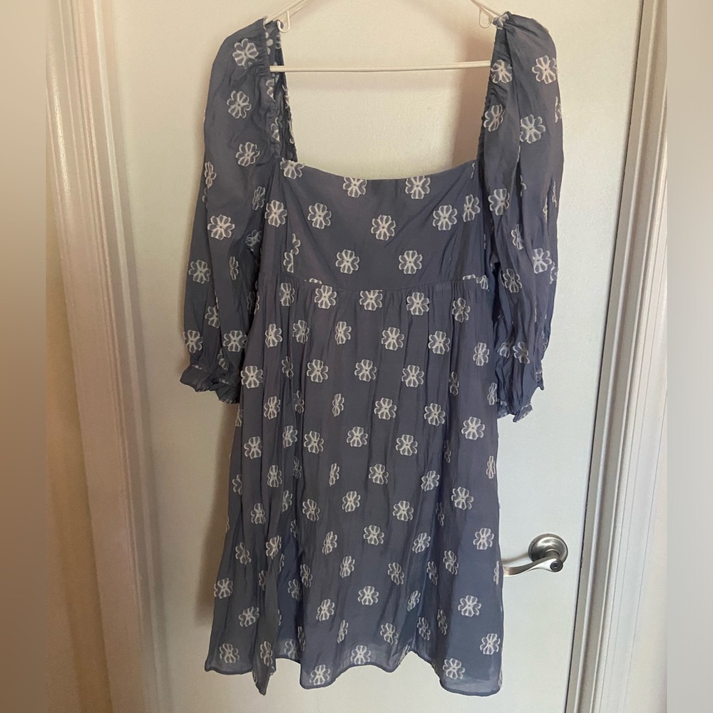 Blue Dress with White Floral Design